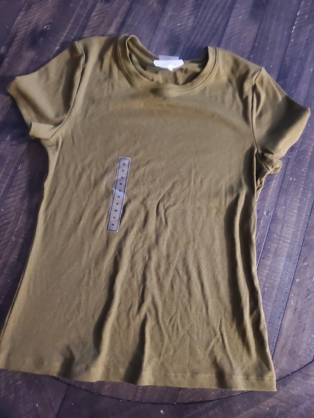 CALIA by Carrie Underwood Ribbed Olive Green Short Sleeve Crewneck Tee